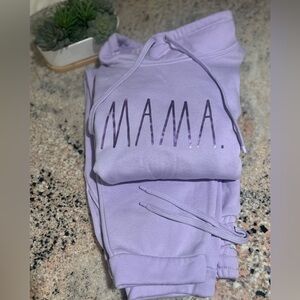 Rae Dunn Lilac "MAMA" Woman’s Sweatpants Set - Soft Hoodie & Joggers size XL